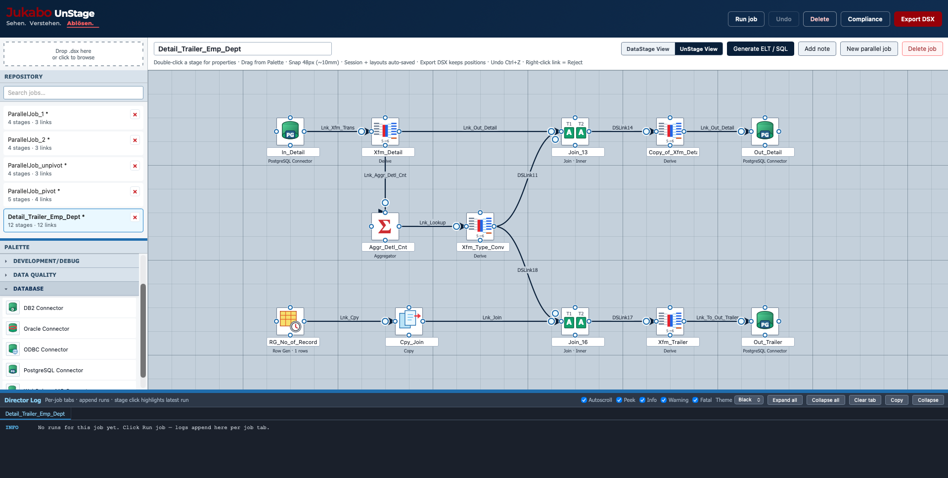 Jukabo UnStage: moderne Ansicht eines DataStage-Jobs
